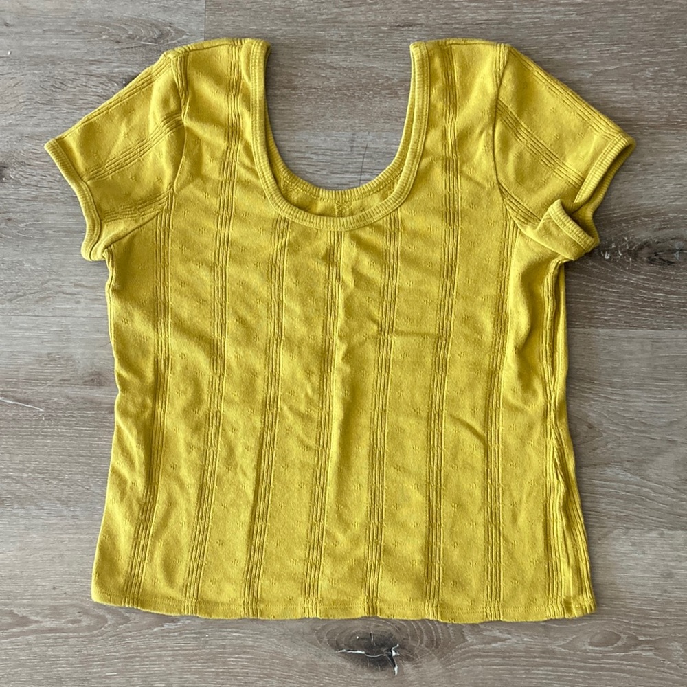 Madewell Short Sleeve Scoop Neck pointelle detailed Tee chartreuse